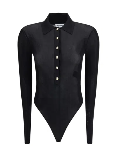 Self-portrait Viscose Knit Bodysuit In Black