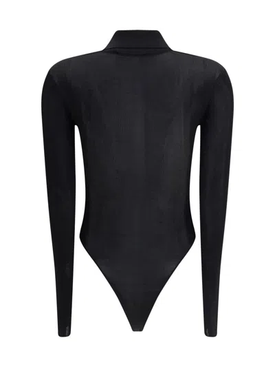 Self-portrait Viscose Knit Bodysuit In Black