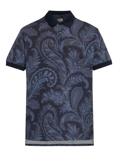 Etro Floral Paisley Print Polo T-shirt In Blue