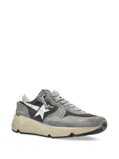 Golden Goose Running Sole In Green Suede With White Leather Star And Heel In Gray