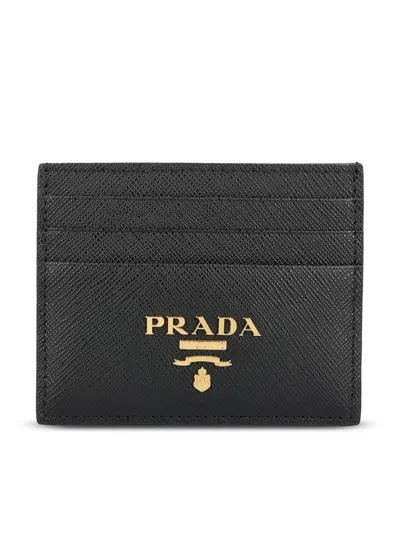 Prada Textured Black Cardholder With Subtle Logo In Black