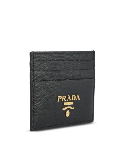 Prada Textured Black Cardholder With Subtle Logo In Black