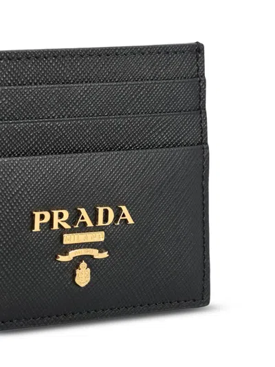 Prada Textured Black Cardholder With Subtle Logo In Black