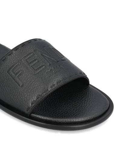 Fendi Sandals With Logo In Black