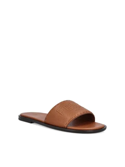 Fendi Brown Leather Slides In Brown