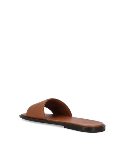 Fendi Brown Leather Slides In Brown