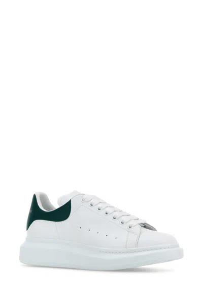 Alexander Mcqueen White Leather Sneakers With Dark Green Leather Heel
