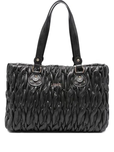 Liu •jo Quilted Texture Tote Bag With Shoulder Strap In Black