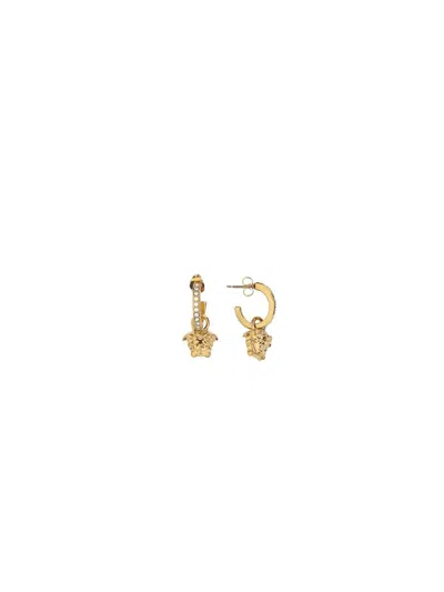 Versace Crystal La Medusa Hoop Earrings In Gold