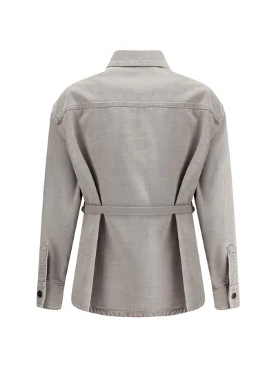 Fendi Beige Denim Jacket With Concealed Closure In Gray