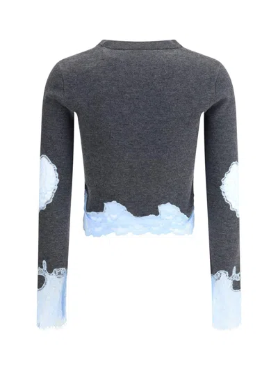 Self-portrait Contrast Lace Knit Sweater Knitwear Grey In Multi