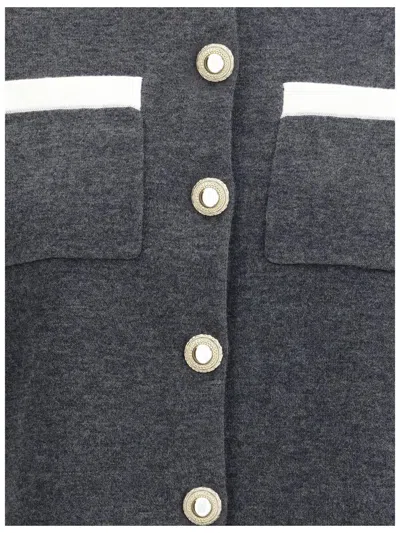 Self-portrait Self Portrait Women Wool Blend Cardigan With Contrasting Collar In Gray