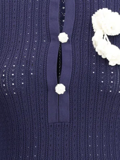Self-portrait Self Portrait Women Perforated Knit Short Dress With Removable Lace Brooch In Blue