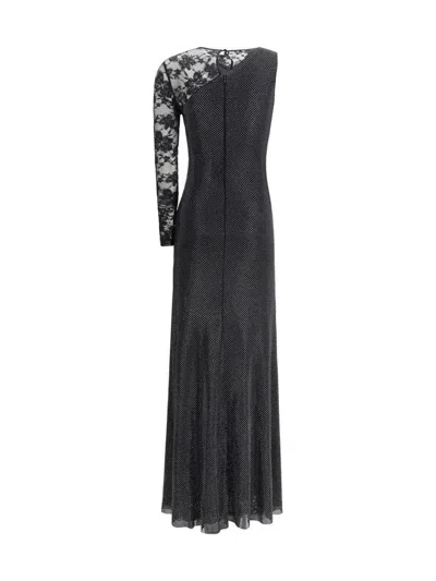 Self-portrait Self Portrait Women Black Rhinestone Mesh And Lace Maxi Dress In Black