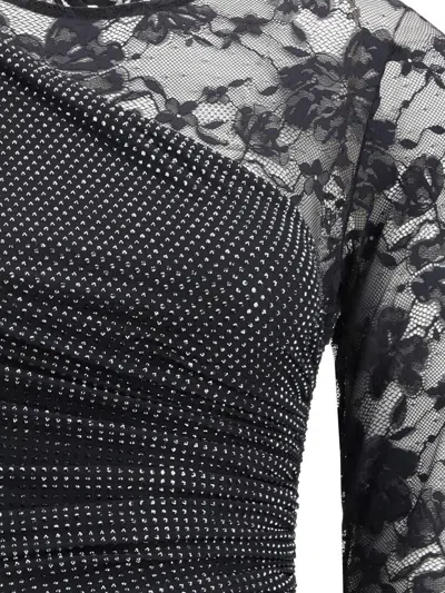Self-portrait Self Portrait Women Black Rhinestone Mesh And Lace Maxi Dress In Black
