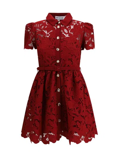 Self-portrait Womens Embroidered Collared Lace Mini Dress Burgundy In Red