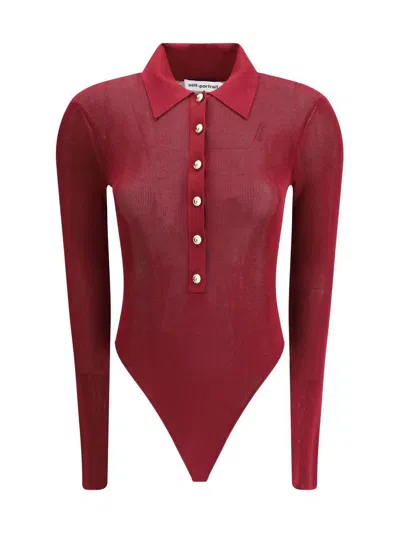 Self-portrait Self Portrait Women Burgundy Viscose Knit Long-sleeved Bodysuit In Burgundy