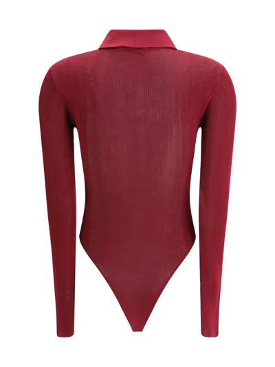 Self-portrait Self Portrait Women Burgundy Viscose Knit Long-sleeved Bodysuit In Burgundy