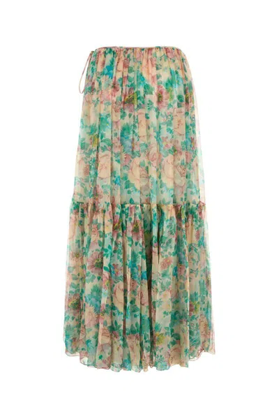 Chloé Pleated Tiered Floral-print Silk-chiffon Maxi Skirt In Multi