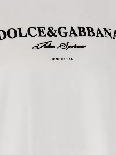 Dolce & Gabbana White Crewneck T-shirt With Logo Lettering Print On The Front In Gray