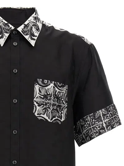 Dolce & Gabbana Majolica-print Hawaii Silk Jacquard Shirt In Black