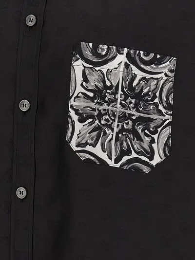 Dolce & Gabbana Majolica-print Hawaii Silk Jacquard Shirt In Black