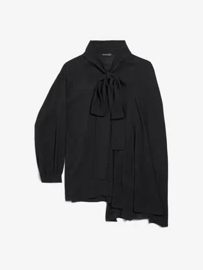 Balenciaga Asymmetric Black Silk Blouse With Scarf In Black