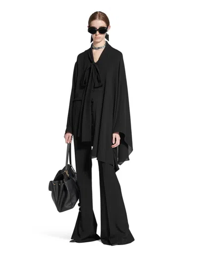 Balenciaga Asymmetric Black Silk Blouse With Scarf In Black