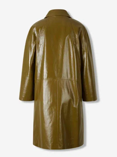 Bottega Veneta Leather Trench Coat In Green
