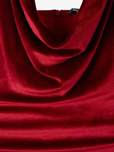 Balmain Chain Draped Velvet Minidress In Red