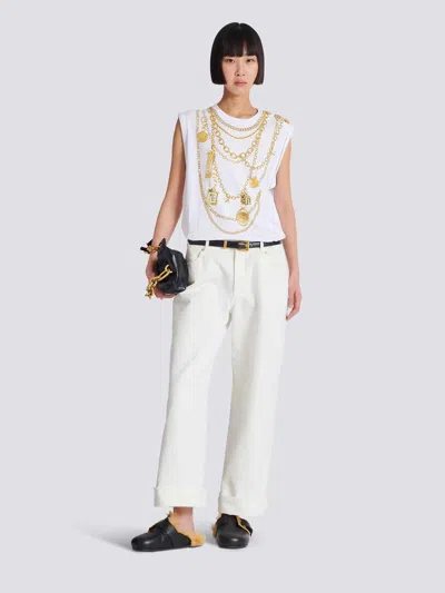 Balmain Cotton Jewellery Print Tank Top In White