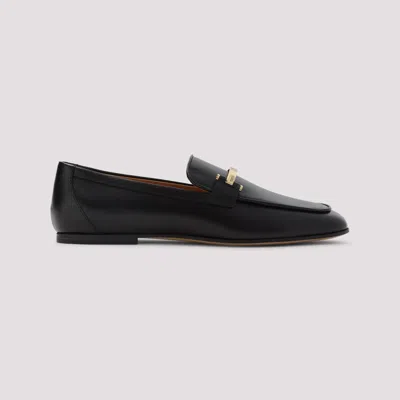 Tod's Black Leather Loafers With Subtle Gold Accents In Black