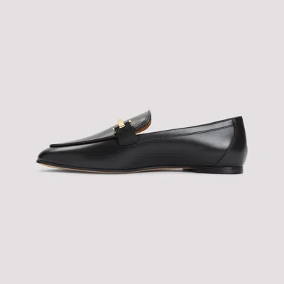Tod's Black Leather Loafers With Subtle Gold Accents In Black