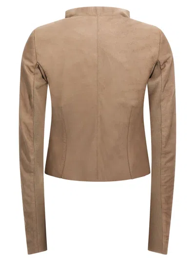Rick Owens Low Neck Biker Casual Jackets And Parka Pink In Brown