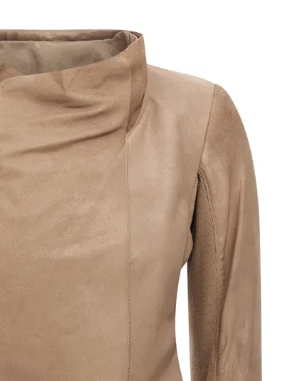 Rick Owens Low Neck Biker Casual Jackets And Parka Pink In Brown