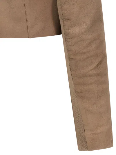Rick Owens Low Neck Biker Casual Jackets And Parka Pink In Brown