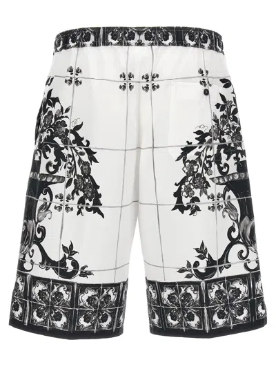 Dolce & Gabbana Monochrome Floral Elastic Waistband Knee Length Shorts In White