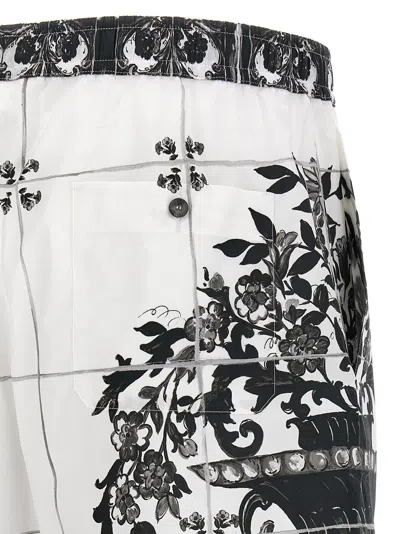 Dolce & Gabbana Monochrome Floral Elastic Waistband Knee Length Shorts In White