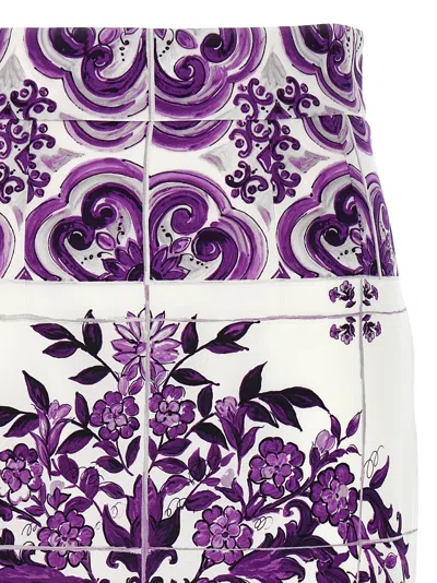 Dolce & Gabbana Maiolica Print Stretch Silk Skirt In White