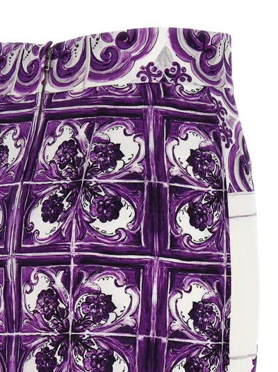 Dolce & Gabbana Maiolica Print Stretch Silk Skirt In White