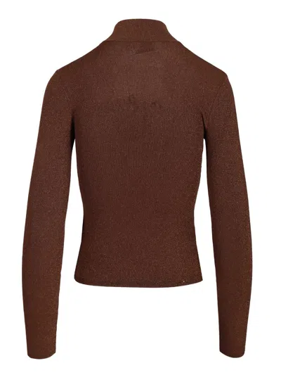 Self-portrait Metallic Viscose Top Knitwear Brown In Brown