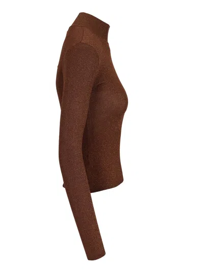 Self-portrait Metallic Viscose Top Knitwear Brown In Brown