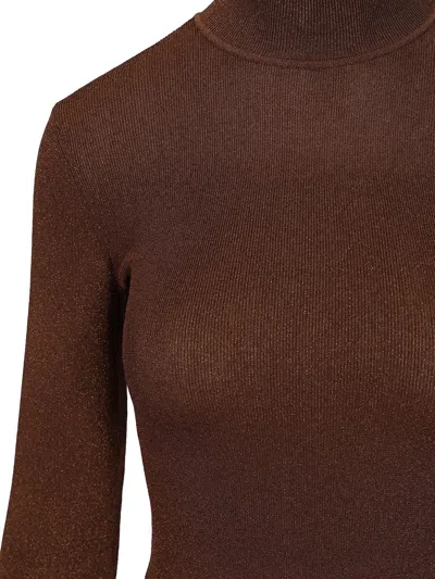 Self-portrait Metallic Viscose Top Knitwear Brown In Brown