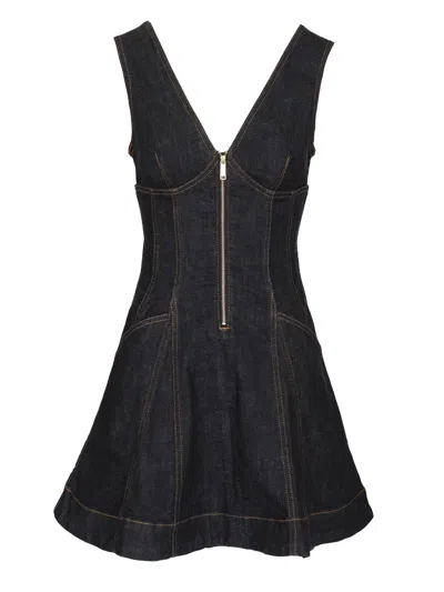 Self-portrait Navy Blue Dress With Bustier Neckline And Zip Detail