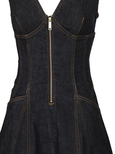 Self-portrait Navy Blue Dress With Bustier Neckline And Zip Detail