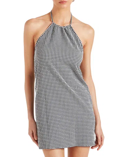 Hunza G Halter Neck A-line Check Dress In Gray