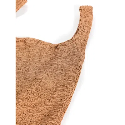 Hunza G Crinkled-effect Open-back Swimsuit In Brown