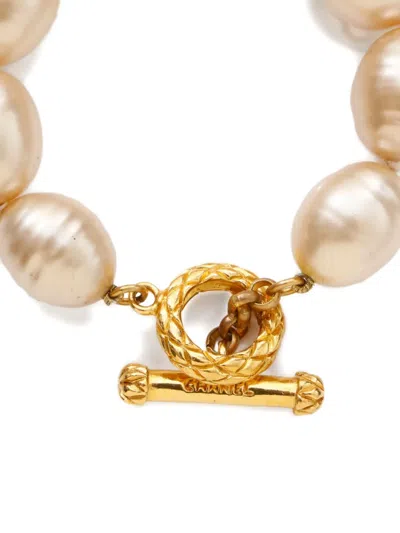 Pre-owned Chanel 1993 Logo Pearls Bracelet In Gold