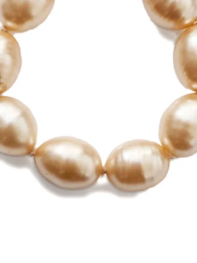 Pre-owned Chanel 1993 Logo Pearls Bracelet In Gold