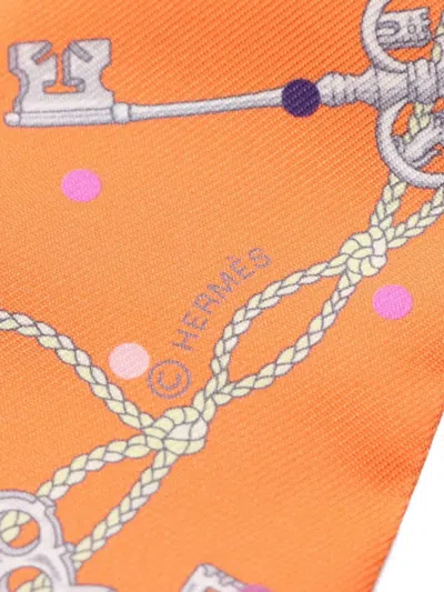 Pre-owned Hermes 2021 Les Cles A Pois Ribbon Scarf Silk